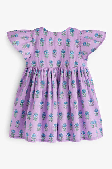 |Niña| Vestido de Algodón - Estampado de Flores Moradas (3 meses a 8 años)