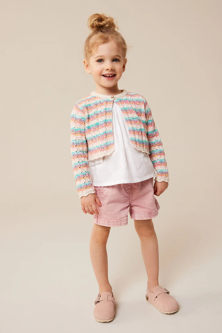 |BigGirl| Cardigan de Crochê - Arco-Íris (3 meses a 10 anos)