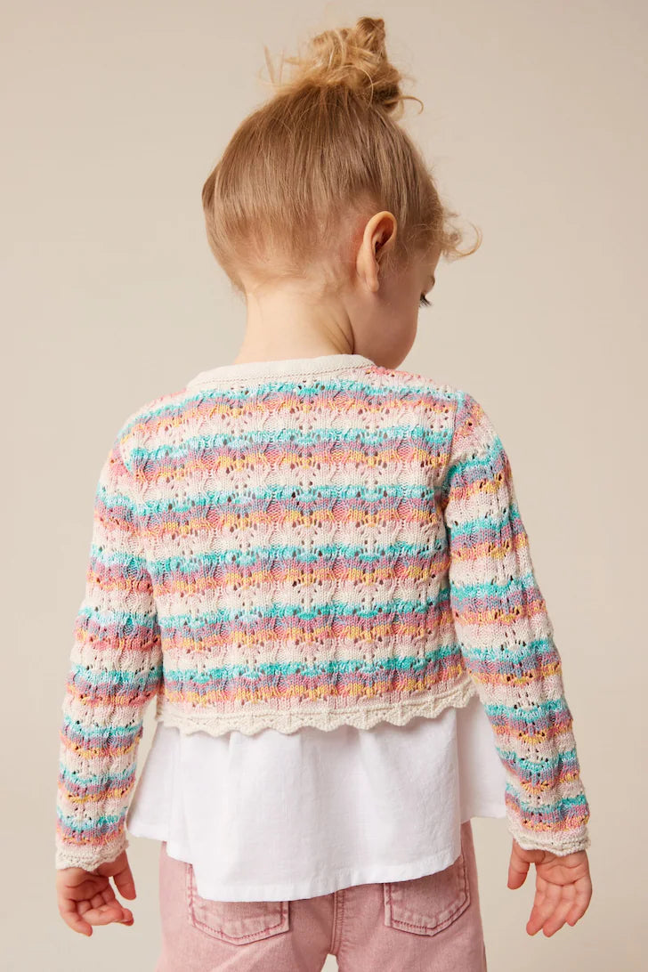 |BigGirl| Cardigan de Crochê - Arco-Íris (3 meses a 10 anos)