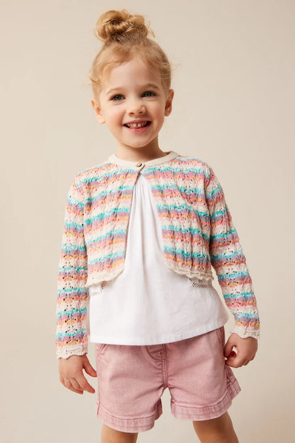 |BigGirl| Cardigan de Crochê - Arco-Íris (3 meses a 10 anos)