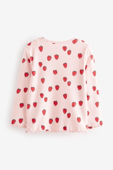 |Girl| Camiseta De Manga Comprida Rosa Morango Canelado (3 meses a 7 anos)