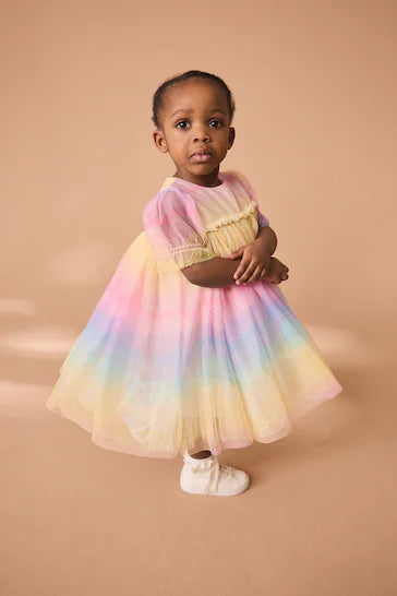 |Girl| Vestido de malha multi arco-íris (3 meses a 7 anos)