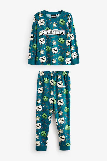 |Chico Grande| Unique Minecraft Pijama verde azulado de tejido polar suave al tacto con spandex (5 a 16 años)