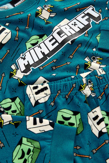 |Chico Grande| Unique Minecraft Pijama verde azulado de tejido polar suave al tacto con spandex (5 a 16 años)