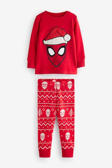 |Niño| Pijama acurrucado único de Spiderman navideño rojo 100% algodón (12 meses a 10 años)