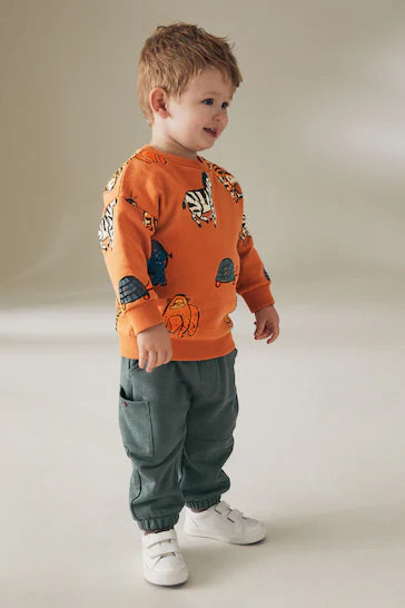 |Boy| Conjunto De Top e Leggings De Manga Comprida - Safari Laranja (3 meses a 7 anos)