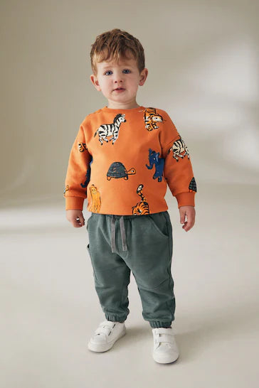 |Boy| Conjunto De Top e Leggings De Manga Comprida - Safari Laranja (3 meses a 7 anos)