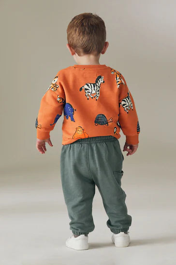 |Boy| Conjunto De Top e Leggings De Manga Comprida - Safari Laranja (3 meses a 7 anos)