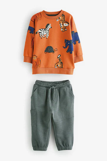 |Boy| Conjunto De Top e Leggings De Manga Comprida - Safari Laranja (3 meses a 7 anos)