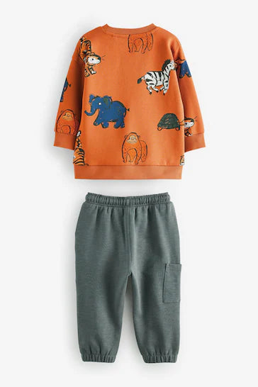 |Boy| Conjunto De Top e Leggings De Manga Comprida - Safari Laranja (3 meses a 7 anos)