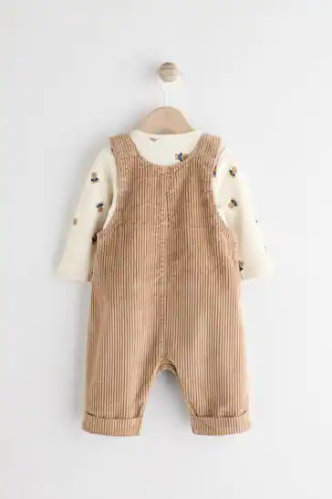 |BabyBoy| Conjunto De Macacão e Body Com Cordão Para Bebê 100% Algodão - Marrom Claro (0 meses a 2 anos)