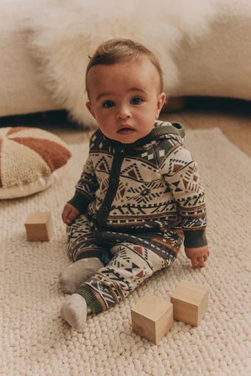 |BabyBoy| Macacão De Malha Com Capuz Para Bebê - Verde Cáqui (0 meses a 2 anos)