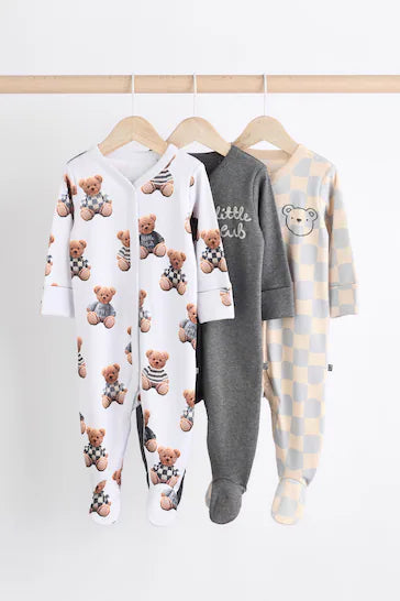 |BabyBoy| Conjunto De 3 Pijamas Para Bebê 100% Algodão - Bear Checkerboard (0 meses a 3 anos)