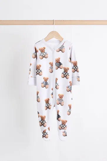 |BabyBoy| Conjunto De 3 Pijamas Para Bebê 100% Algodão - Bear Checkerboard (0 meses a 3 anos)