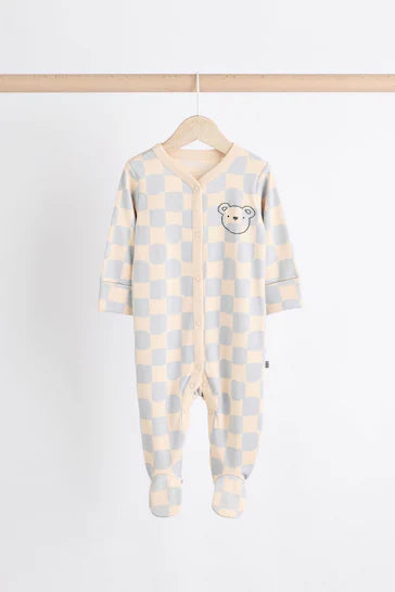 |BabyBoy| Conjunto De 3 Pijamas Para Bebê 100% Algodão - Bear Checkerboard (0 meses a 3 anos)