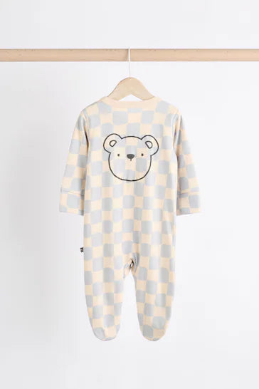 |BabyBoy| Conjunto De 3 Pijamas Para Bebê 100% Algodão - Bear Checkerboard (0 meses a 3 anos)