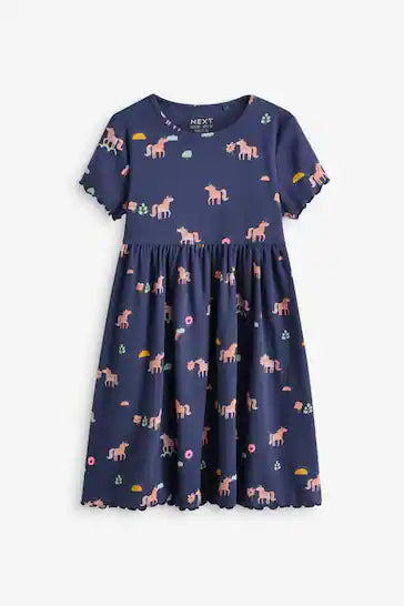 |Girl| Vestido Em Jersey De Manga Curta Azul Marinho (3 meses a 7 anos)