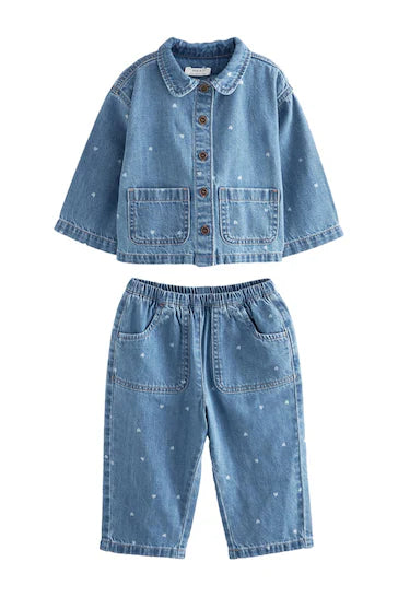 |Girl| Conjunto Camisa E Calça - Mid Blue Denim (3 meses-7 anos)