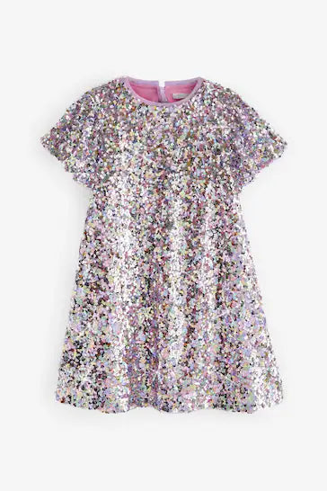 |Girl| Vestido De Festa Com Lantejoulas e Brilho - Lilac Purple/Pastel Rainbow (3 a 16 anos)