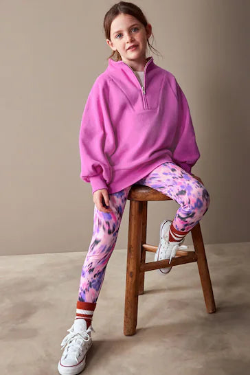 |Niña| Conjunto de sudadera y leggings con media cremallera en rosa brillante - Rosa brillante (3 a 16 años)