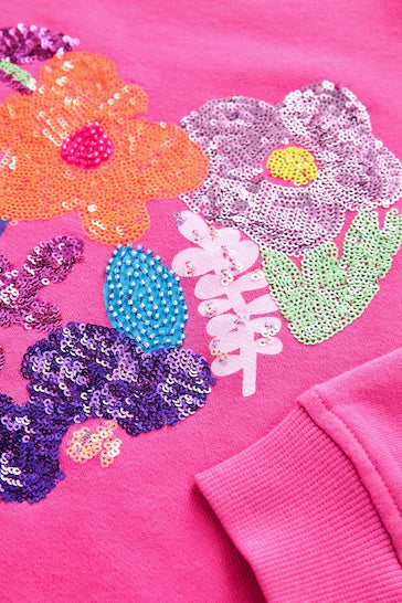 |Girl| Vestido Jumper Macio - Pink Sequin/ Bead Embellished Heart (3-16 anos)