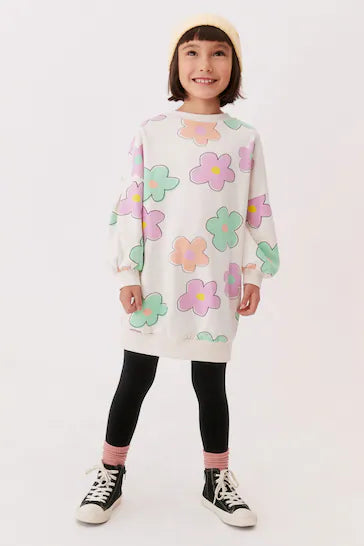 |Niña| Vestido estilo jersey con estampado de margaritas suave Blanco Crema/Lila Morado/Verde (3-16 años)