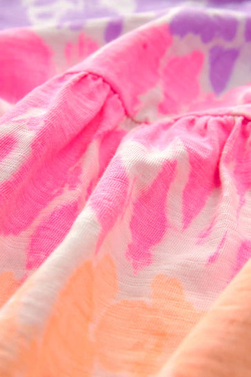 |Niña| Vestido de punto de manga corta - Rosa/Morado/Amarillo Bright Tie Dye (3-16 años)