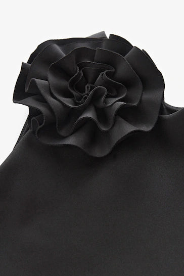 |Girl| Vestido Assimétrico Para Ocasiões De Mergulho - Black 3D Flower Corsage (1,5 a 16 anos)