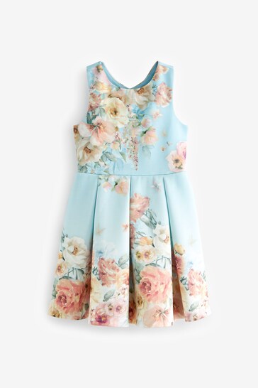 |Girl| Vestido De Ocasião Azul Renascentista Com Detalhes Florais Nas Costas (1,5 a 16 anos)