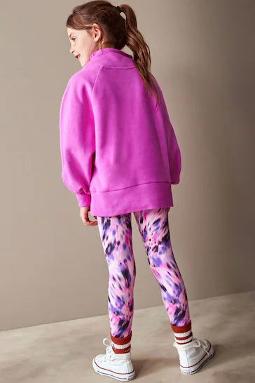 |Niña| Conjunto de sudadera y leggings con media cremallera en rosa brillante - Rosa brillante (3 a 16 años)