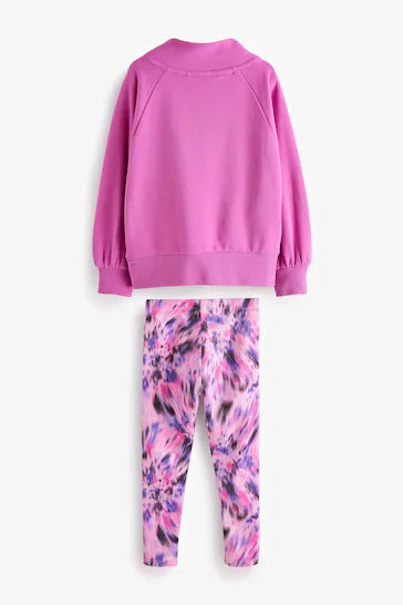 |Niña| Conjunto de sudadera y leggings con media cremallera en rosa brillante - Rosa brillante (3 a 16 años)