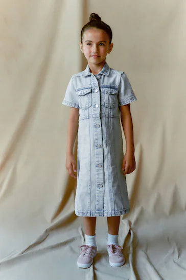 |Girl| Vestido Jeans Justo - Maxi Length Blue (3-16 anos)