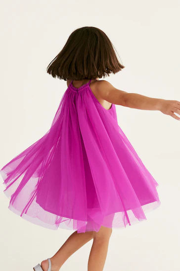 |Niña| Vestido de malla Corsage - Rosa Magenta (3-16 años)