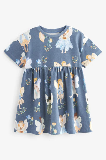 |Girl| Vestido De Manga Curta Em Jersey - Blue Fairy (3 meses a 7 anos)