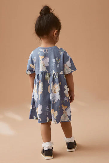 |Girl| Vestido De Manga Curta Em Jersey - Blue Fairy (3 meses a 7 anos)