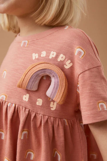 |Girl| Vestido De Manga Curta Em Jersey - Neutral Rainbow (3 meses a 7 anos)