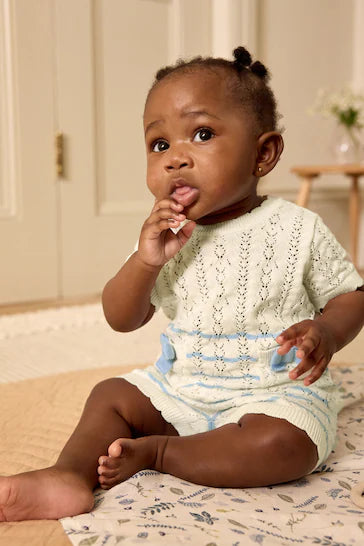 |Niña| Conjunto de top y shorts de malla para bebé con rayas blancas/azules (0 meses a 2 años)