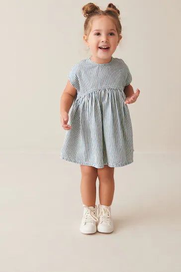 |Niña| Vestido Cuadrado de Algodón - Raya Azul (3 meses a 7 años)