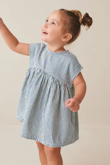 |Girl| Vestido Quadrado De Algodão - Blue Stripe (3 meses a 7 anos)