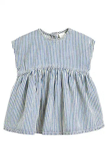 |Girl| Vestido Quadrado De Algodão - Blue Stripe (3 meses a 7 anos)