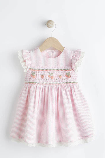 |BabyGirl| Vestido De Bebê Listrado Rosa (0 meses a 2 anos)