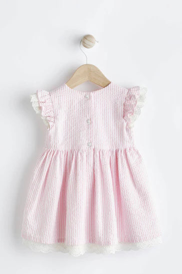 |BabyGirl| Vestido De Bebê Listrado Rosa (0 meses a 2 anos)