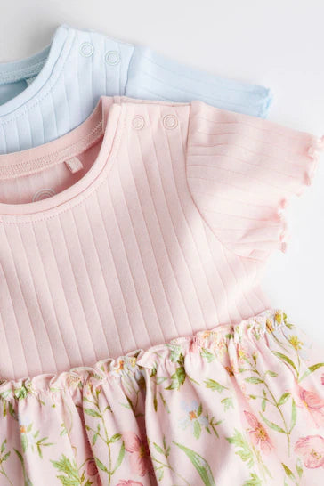 |Niña| Pack de 2 vestidos de punto para bebé - Rosa y azul (0 meses a 3 años)