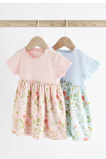 |Niña| Pack de 2 vestidos de punto para bebé - Rosa y azul (0 meses a 3 años)