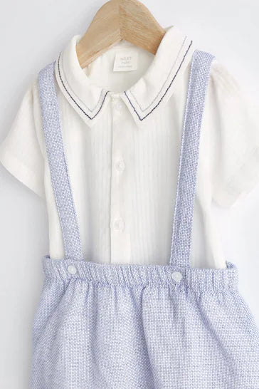 |BabyBoy| Conjunto De 3 Peças De Camisa Inteligente, Shorts e Meias - Pale Blue (0 meses a 2 anos)