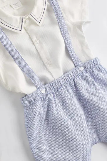 |BabyBoy| Conjunto De 3 Peças De Camisa Inteligente, Shorts e Meias - Pale Blue (0 meses a 2 anos)