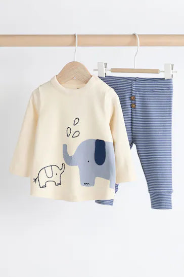 |BabyBoy| Conjunto Top e Leggings Para Bebê - Elefante Azul