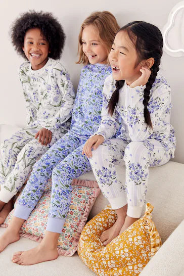 |Niña| Pack de 3 pijamas florales - Azul/Blanco Bluebell (de 9 meses a 16 años)