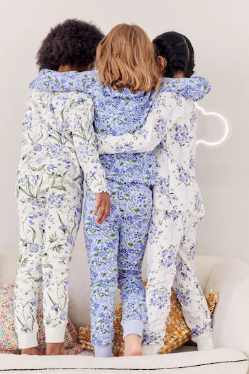 |Girl| Pacote De 3 Pijamas Florais - Blue/White Bluebell (9 meses a 16 anos)