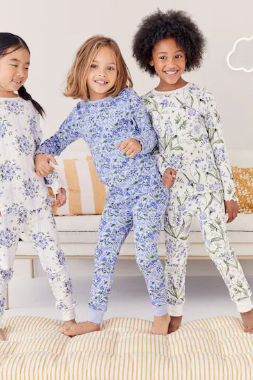 |Niña| Pack de 3 pijamas florales - Azul/Blanco Bluebell (de 9 meses a 16 años)